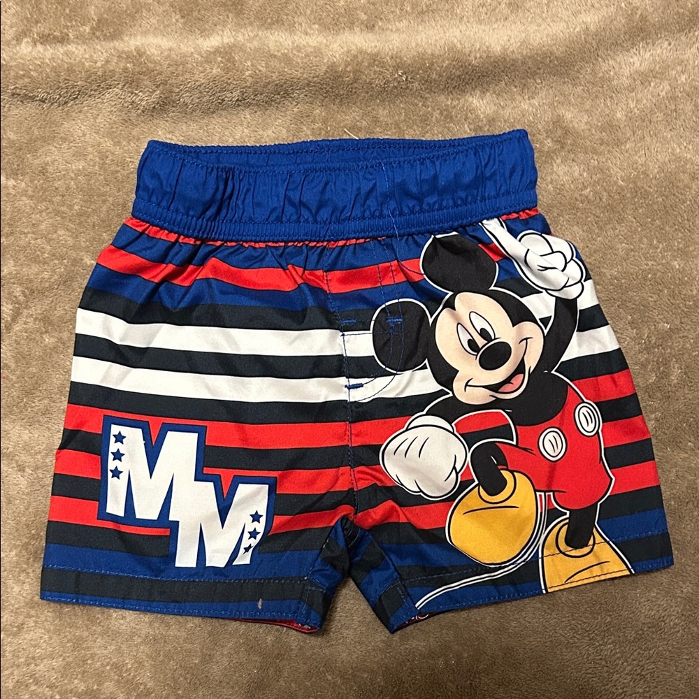 Disney Striped Swim Shorts in Blue, Red, Black, White